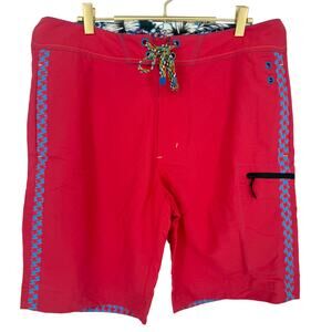 Robert Graham Men's Swim Shorts BORA BORA Bright Red-Pink Solid 34